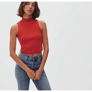 Everlane Red Bright Solid The Ribbed High Mockneck Sleeveless Tank Top Medium